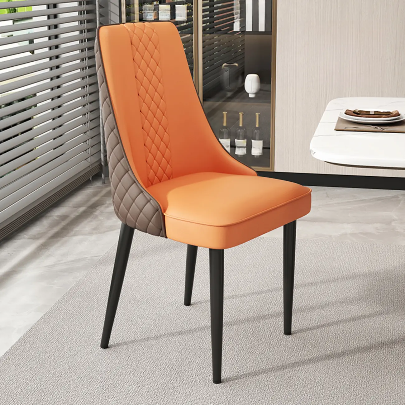 Faux Leather Dining Chair with High Back Sloped Arm Image - 12 | homeyfad