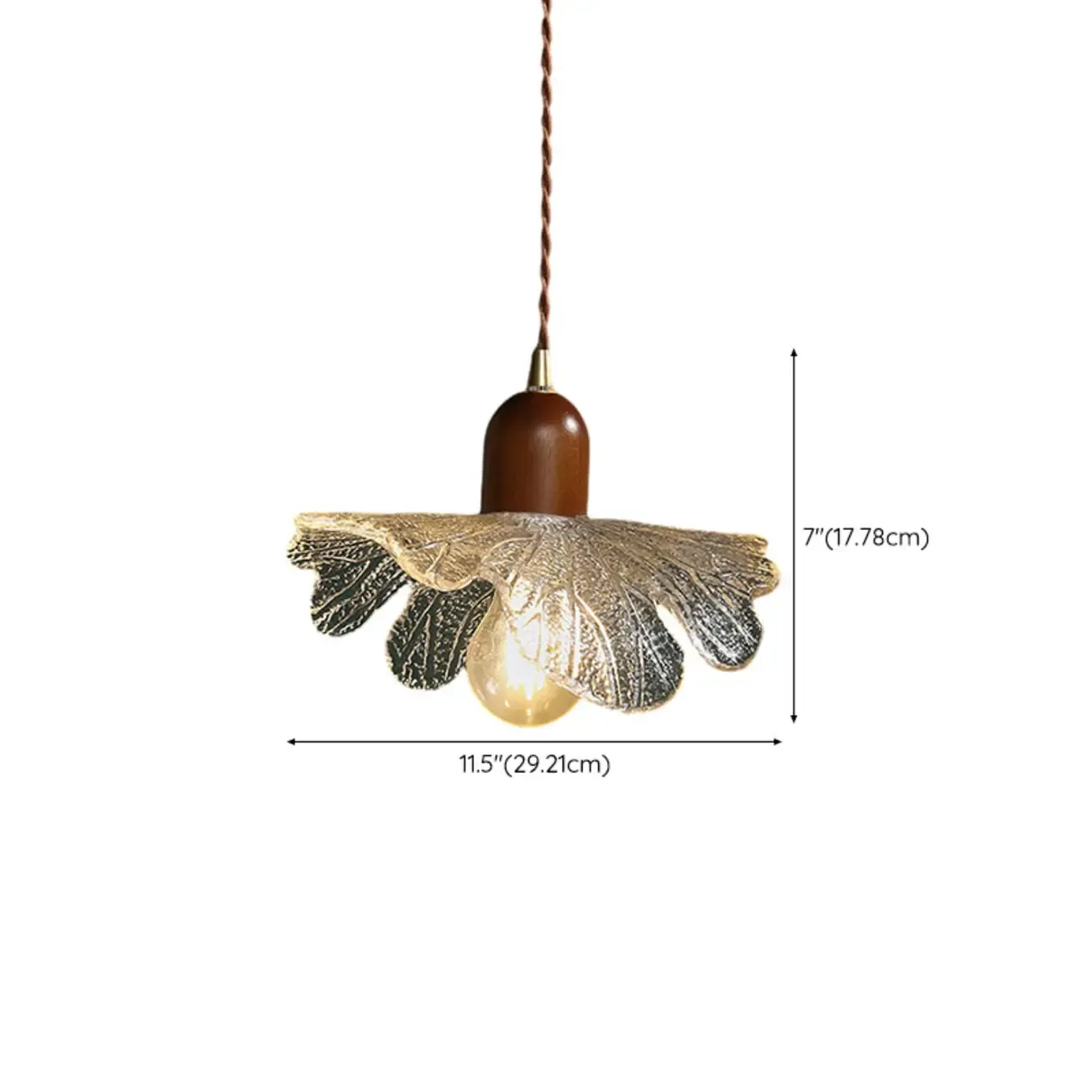 Vintage Leaf Textured Clear Glass Pendant Lamp for Living Room #size