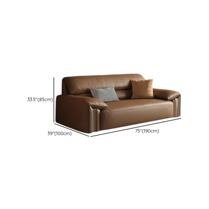 Modern Brown Genuine Leather Upholstery Sofa for Living Room Image - 20