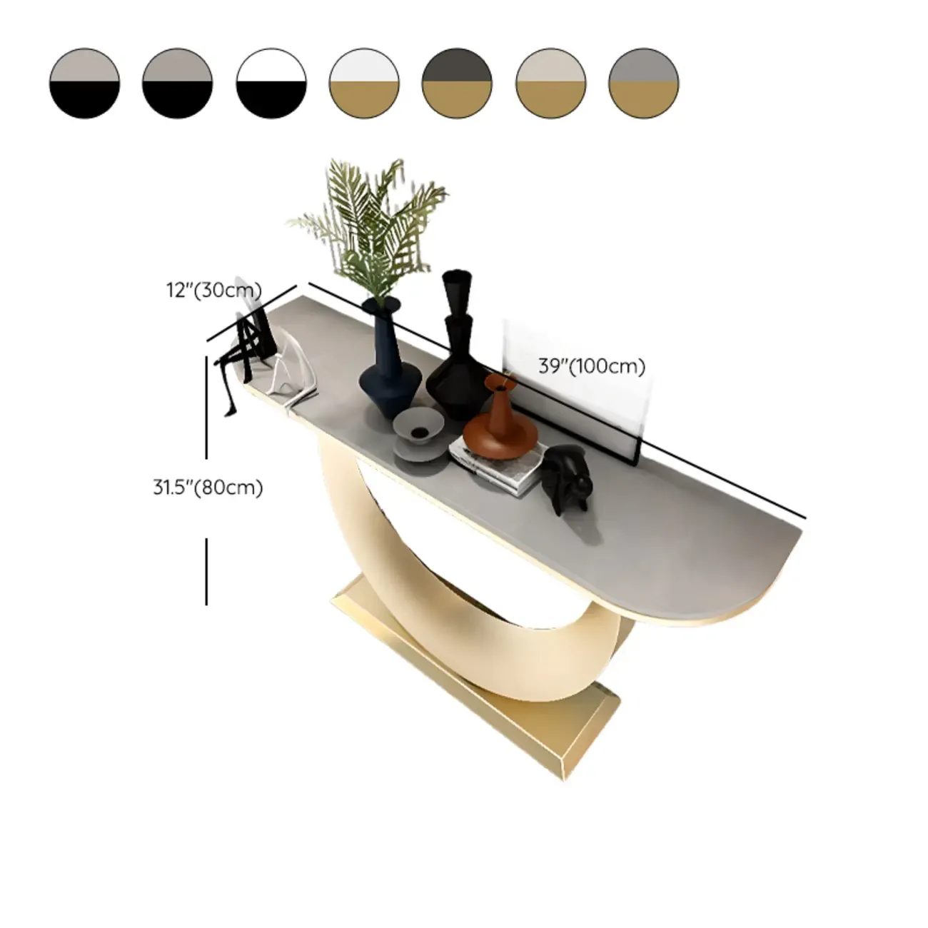 Glam Half-circle Console Table with U-Shaped Base Image - 16