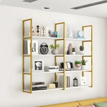 Modern Floating Bookshelf White Display Shelf Gold Frame Image - 8