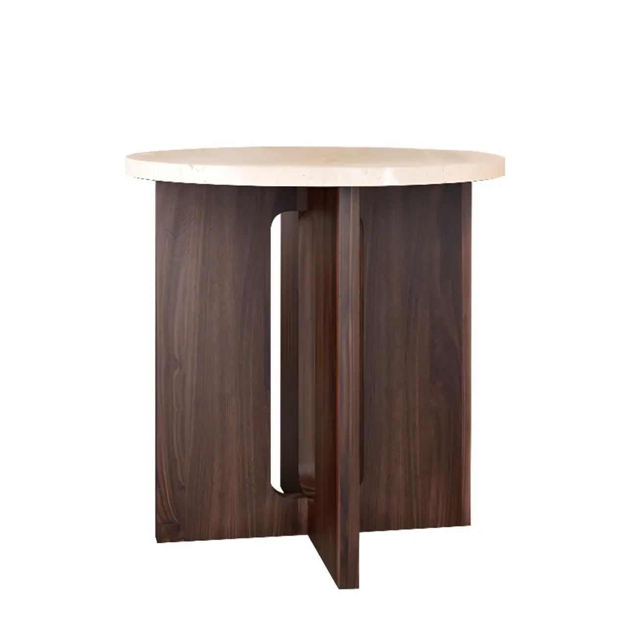 Minimalist Round Brown Wood End Table for Living Room Image - 2