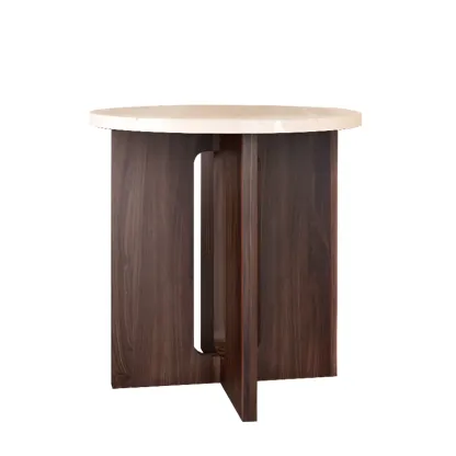 Minimalist Round Brown Wood End Table for Living Room Image - 2