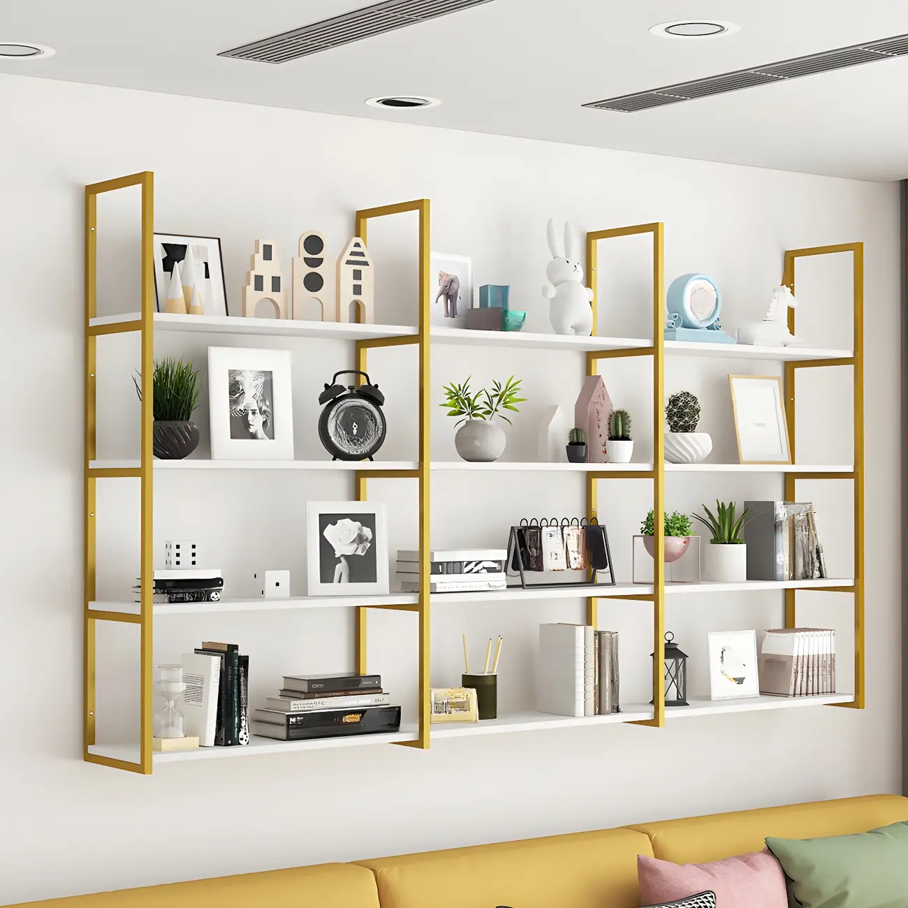 Modern Floating Bookshelf White Display Shelf Gold Frame Image - 9 | homeyfad