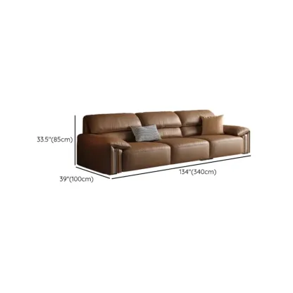 Modern Brown Genuine Leather Upholstery Sofa for Living Room Image - 25