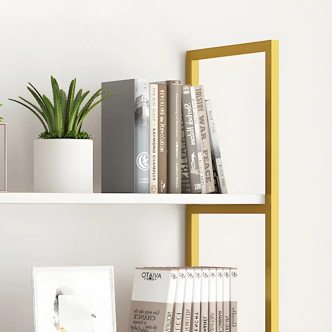 Modern Wall-Mounted Bookcase White Gold Display Shelf Image - 7 | homeyfad