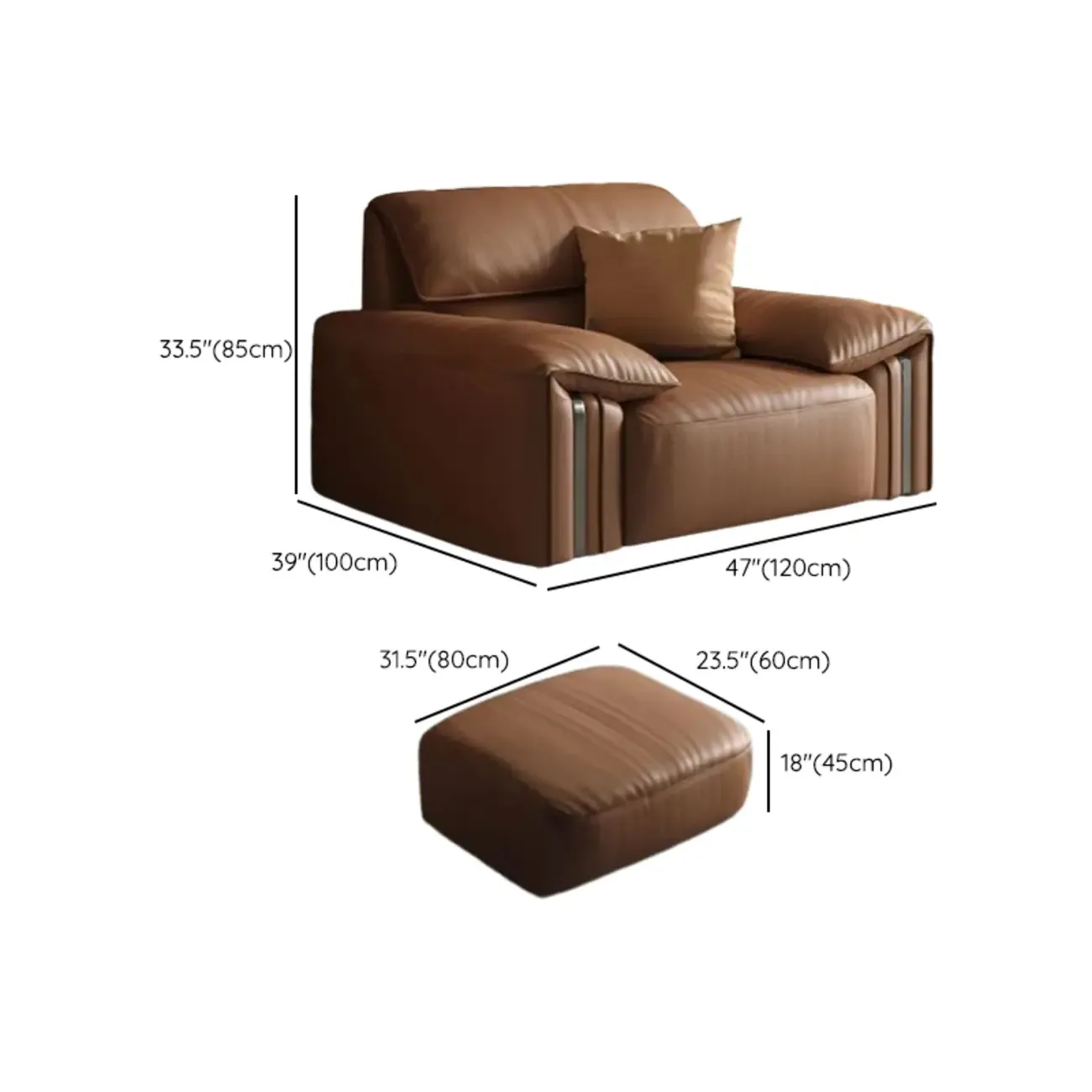 Modern Brown Genuine Leather Upholstery Sofa for Living Room Image - 27