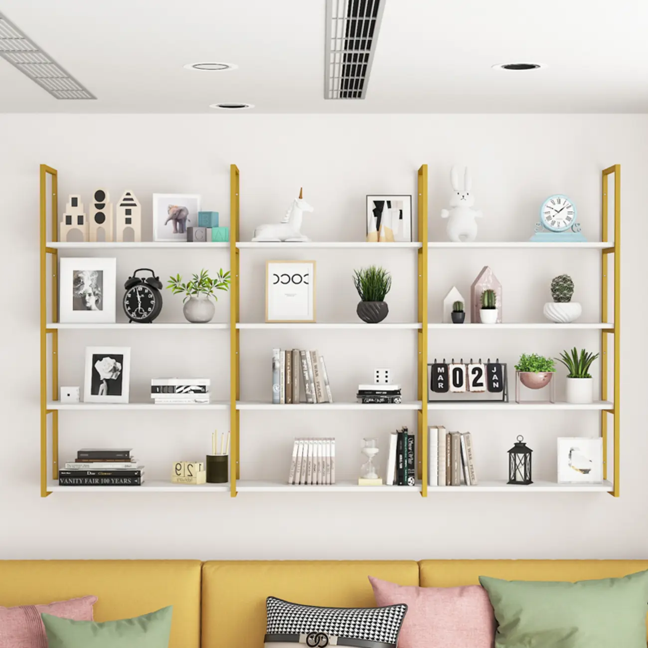 Modern Floating Bookshelf White Display Shelf Gold Frame Image - 13 | homeyfad