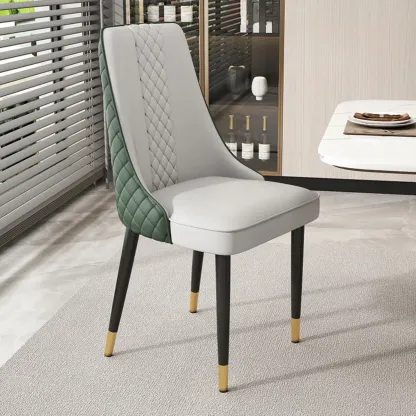 Faux Leather Dining Chair with High Back Sloped Arm Image - 17