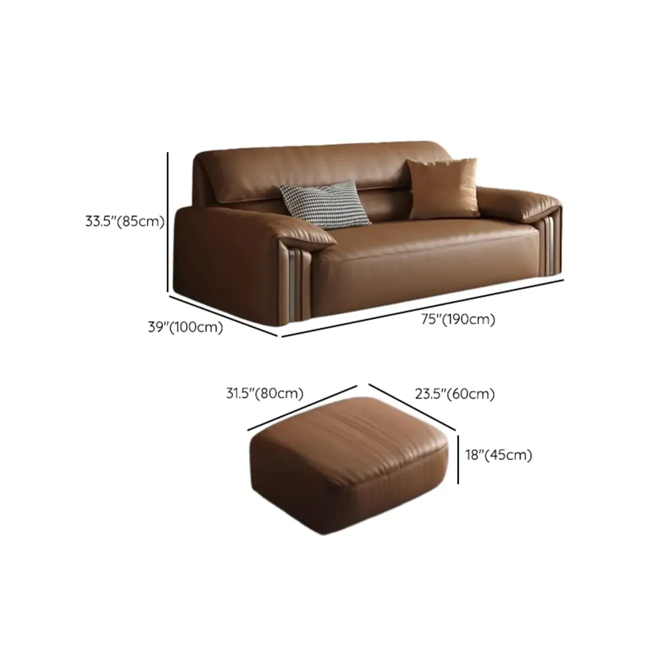 Modern Brown Genuine Leather Upholstery Sofa for Living Room Image - 28