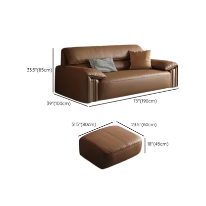 Modern Brown Genuine Leather Upholstery Sofa for Living Room Image - 28