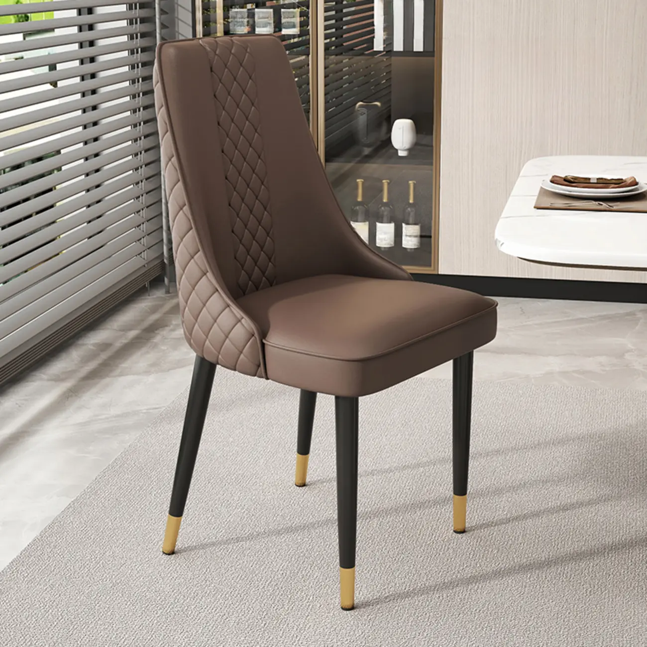 Faux Leather Dining Chair with High Back Sloped Arm Image - 18 | homeyfad