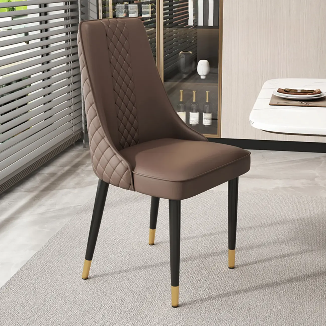 Faux Leather Dining Chair with High Back Sloped Arm Image - 18