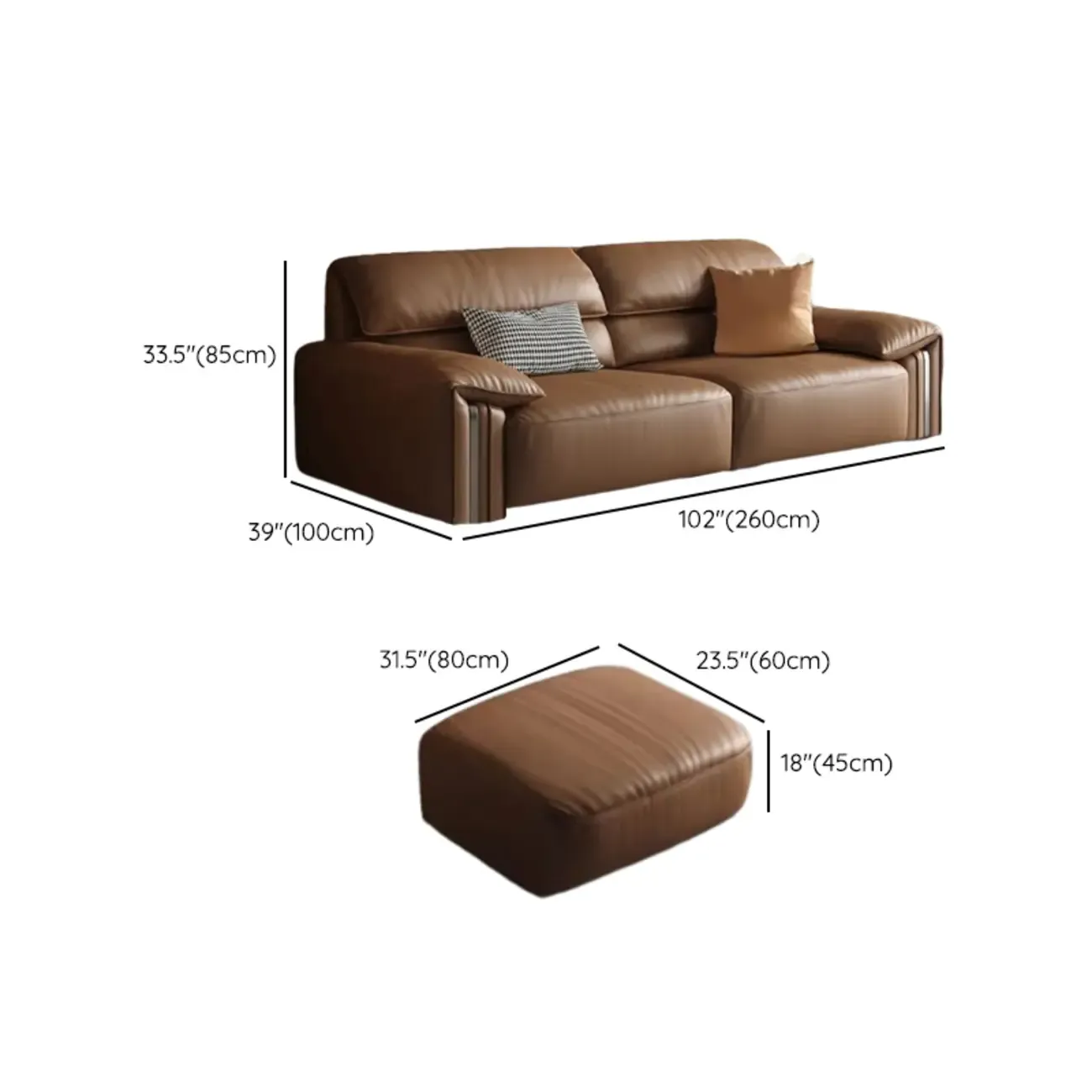 Modern Brown Genuine Leather Upholstery Sofa for Living Room Image - 30
