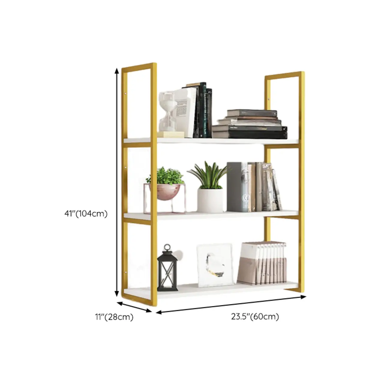 Modern Wall-Mounted Bookcase White Gold Display Shelf Image - 12 | homeyfad