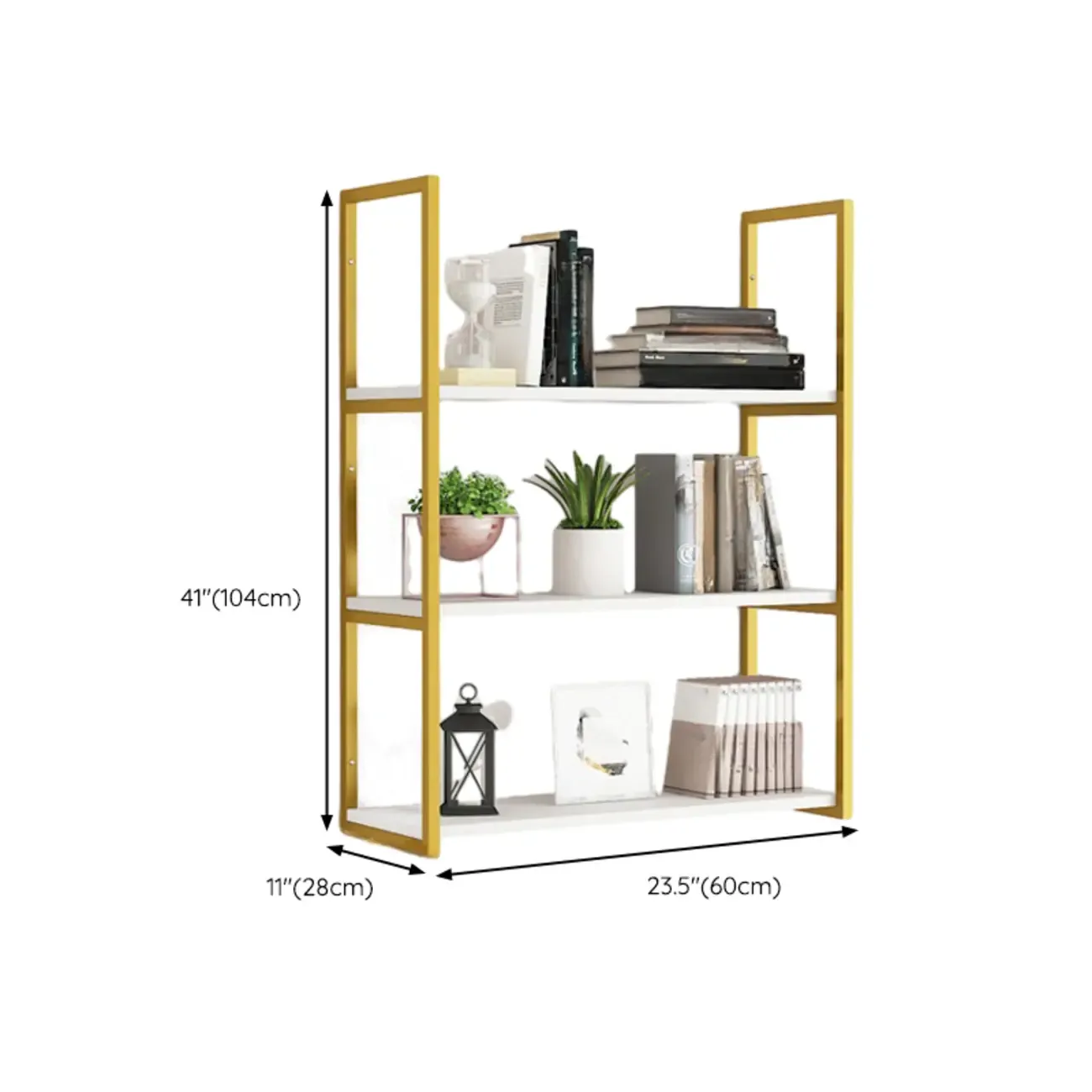 Modern Floating Bookshelf White Display Shelf Gold Frame Image - 16