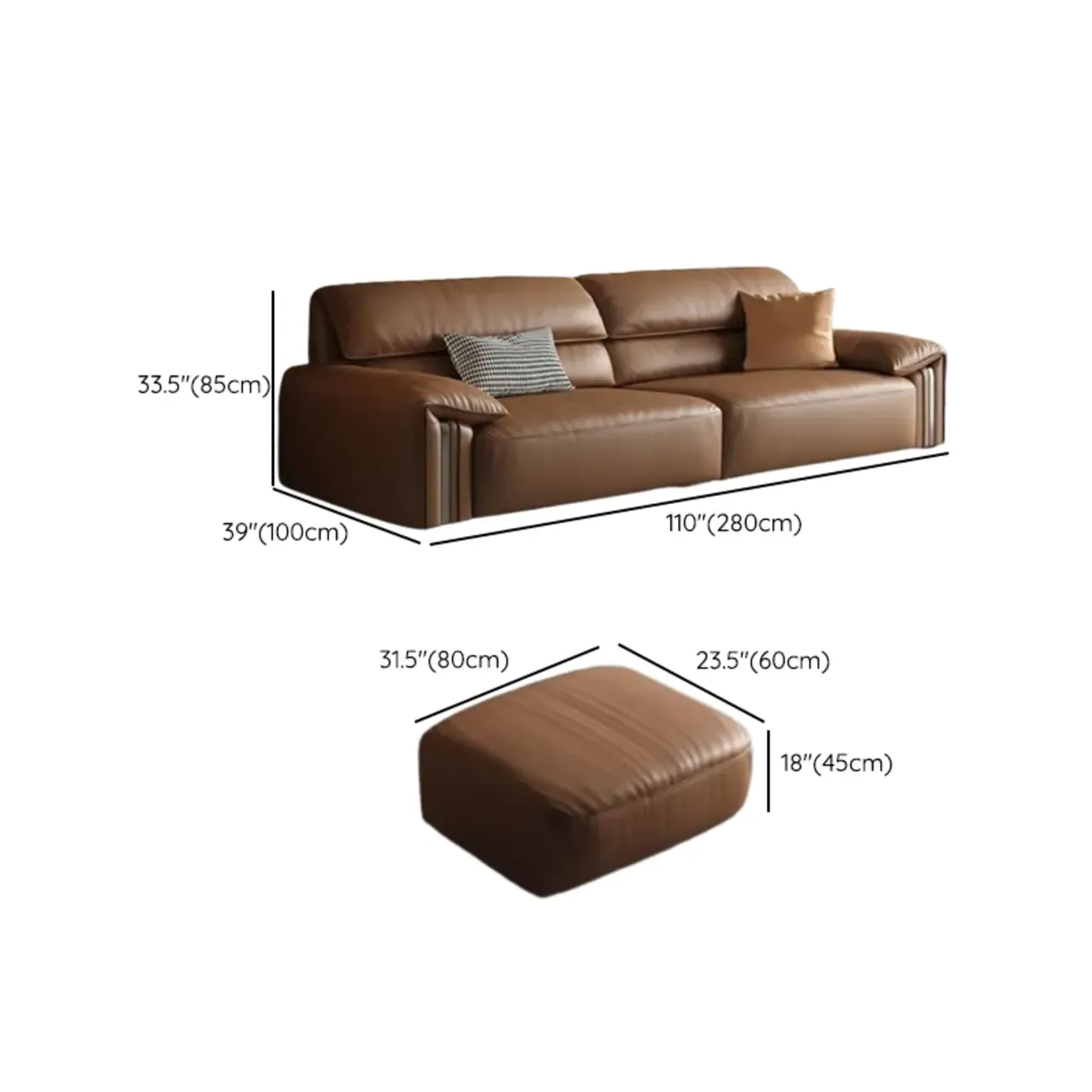 Modern Brown Genuine Leather Upholstery Sofa for Living Room Image - 31