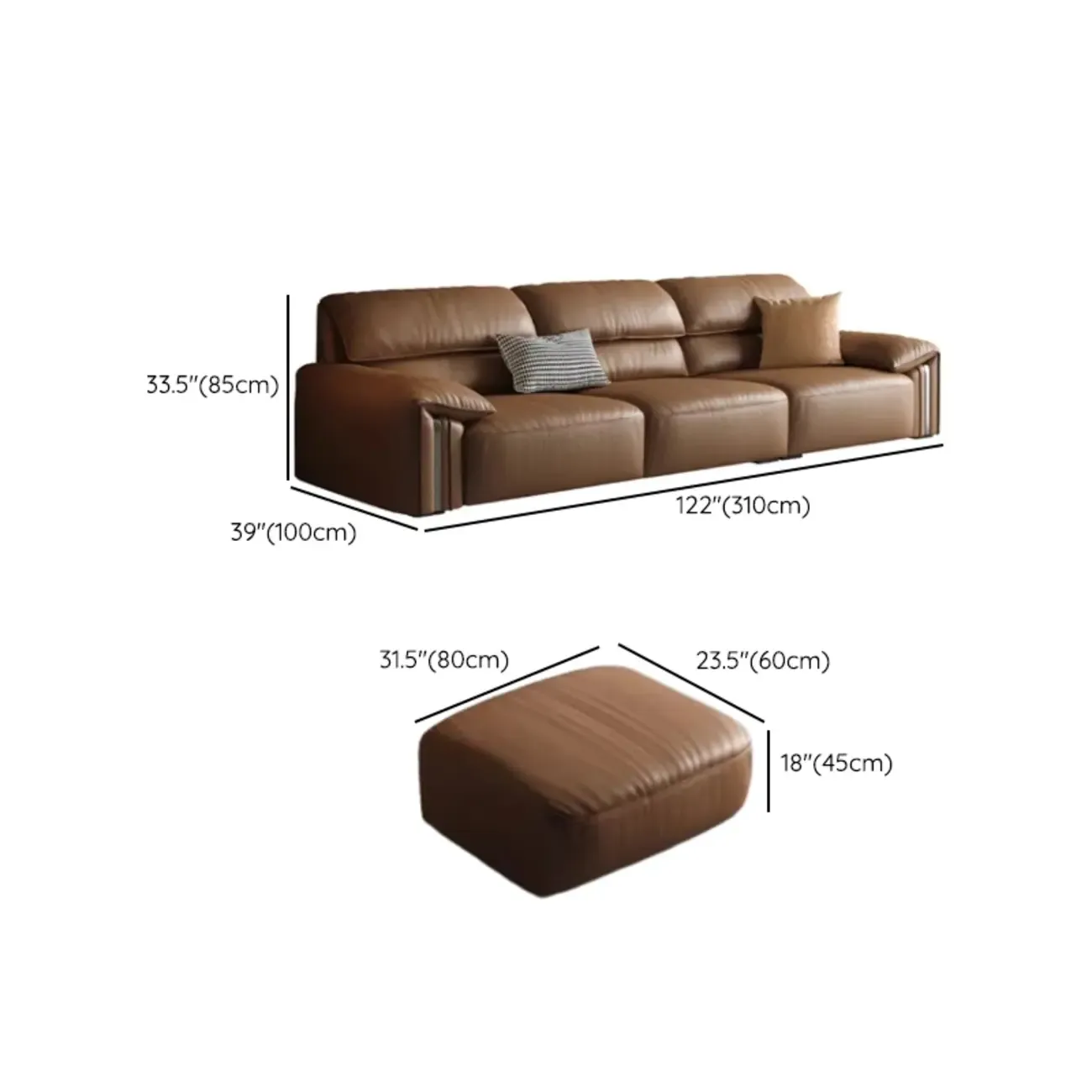 Modern Brown Genuine Leather Upholstery Sofa for Living Room Image - 32