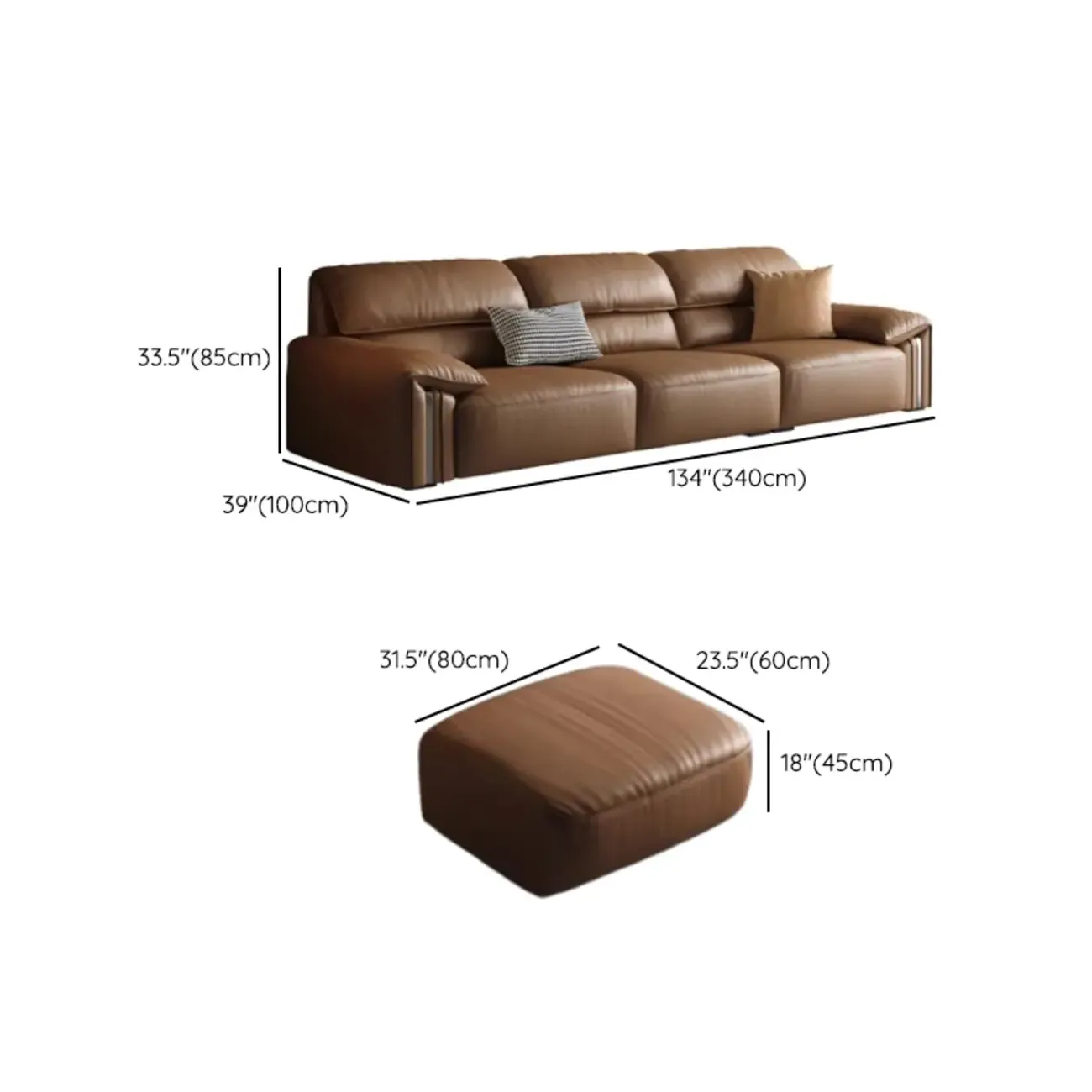 Modern Brown Genuine Leather Upholstery Sofa for Living Room Image - 33