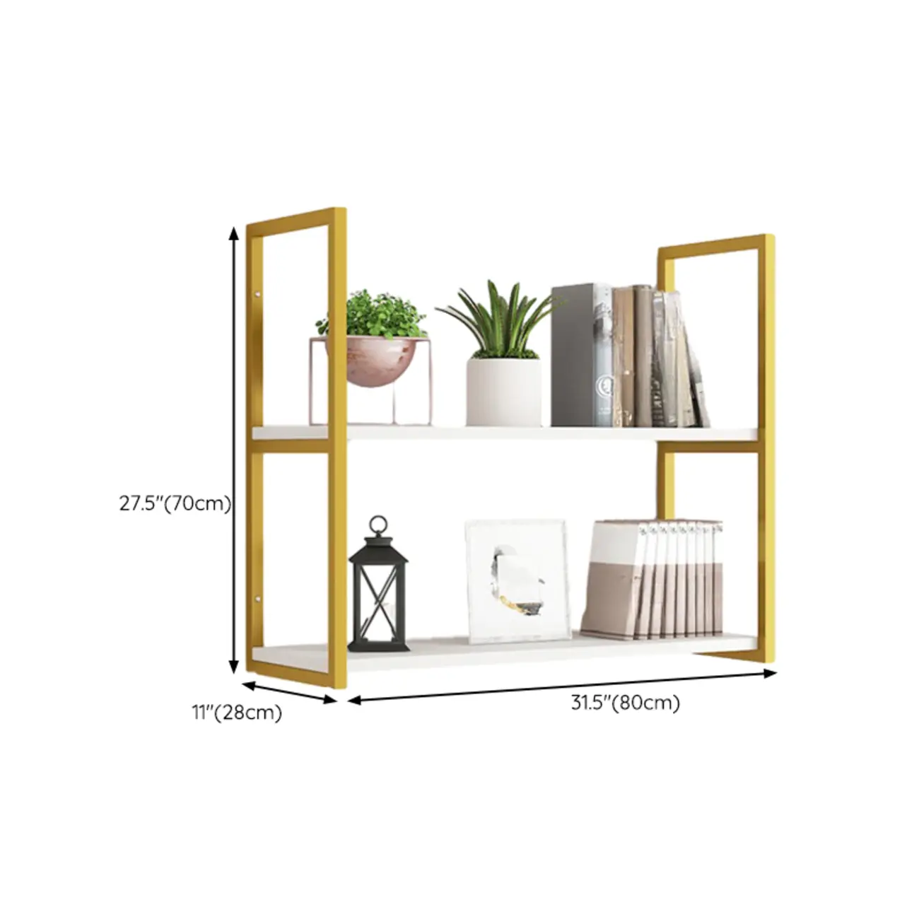 Modern Wall-Mounted Bookcase White Gold Display Shelf Image - 14 | homeyfad
