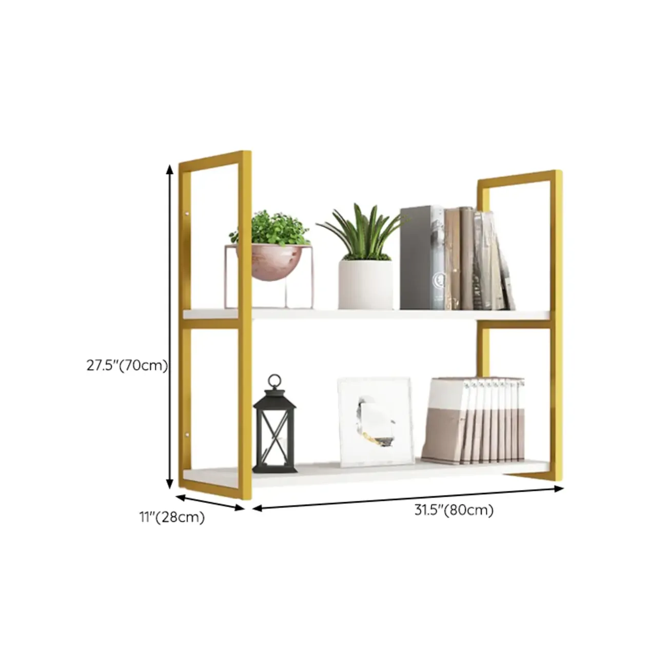 Modern Floating Bookshelf White Display Shelf Gold Frame Image - 18
