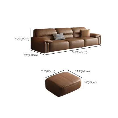 Modern Brown Genuine Leather Upholstery Sofa for Living Room Image - 34