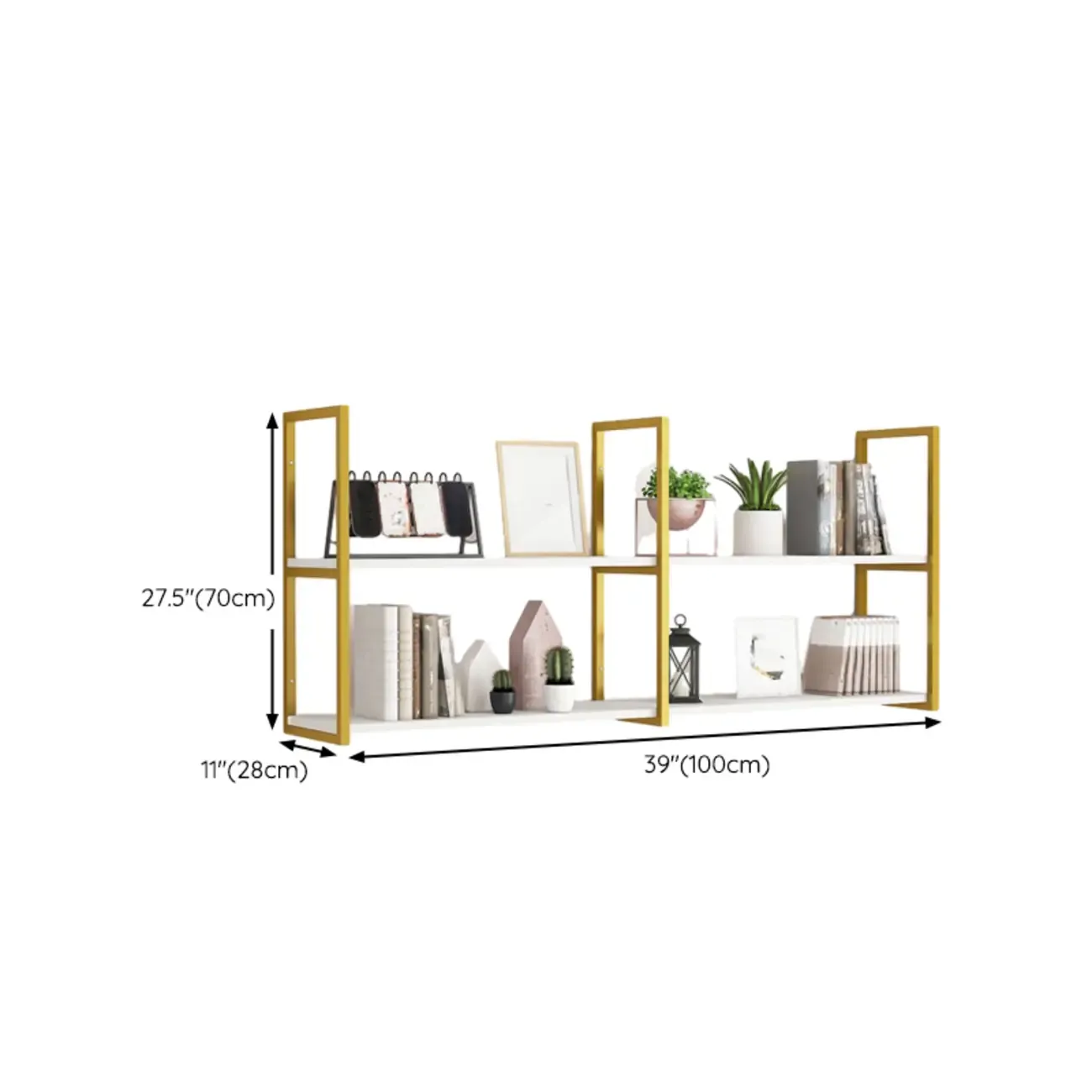 Modern Floating Bookshelf White Display Shelf Gold Frame Image - 19