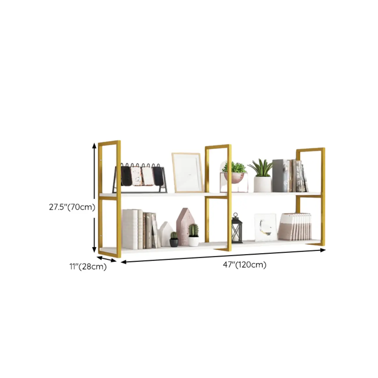 Modern Wall-Mounted Bookcase White Gold Display Shelf Image - 16 | homeyfad