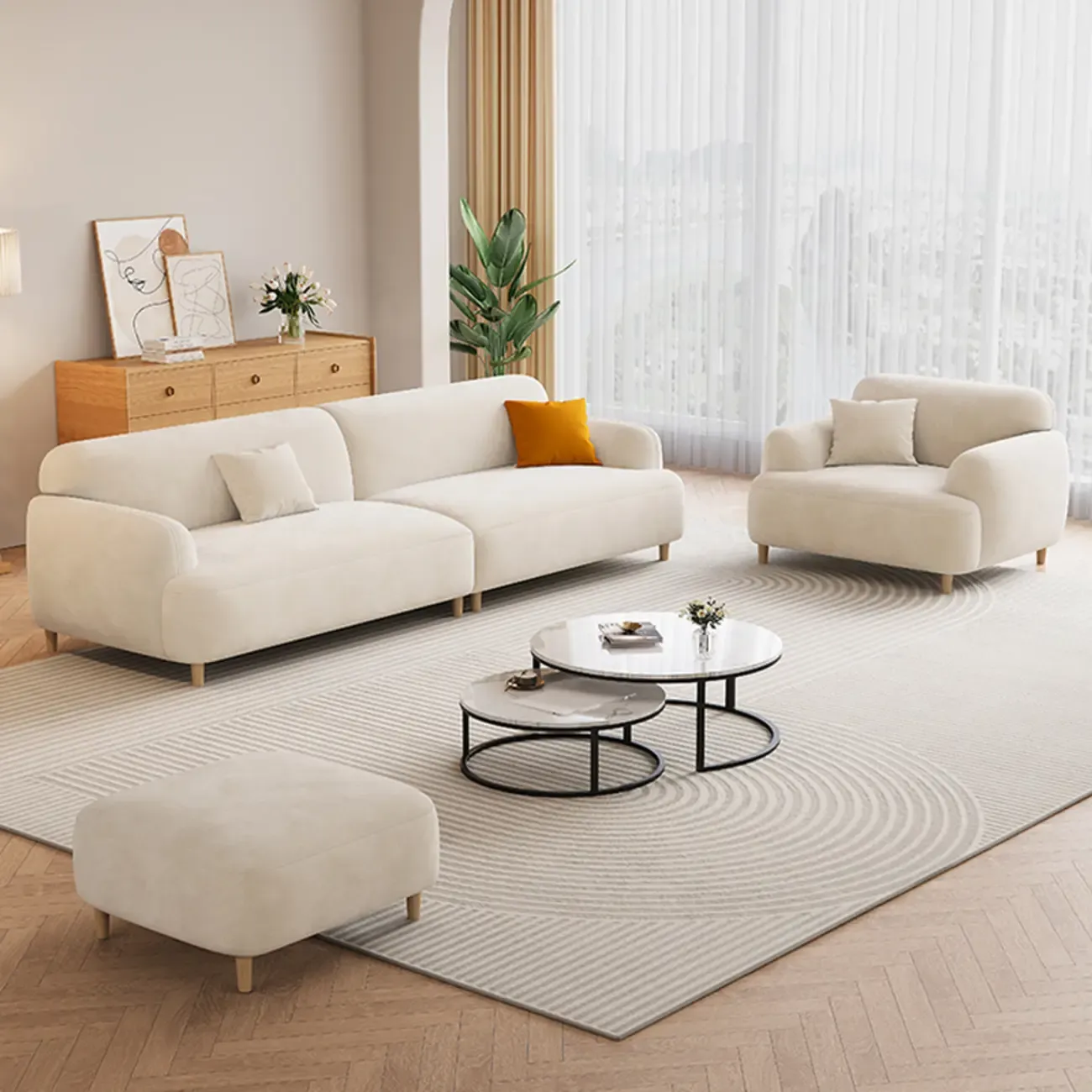82.5" Comfy Cozy Off-white Flannel Loveseat Living Room Sofa Courch with Pillows Image - 2
