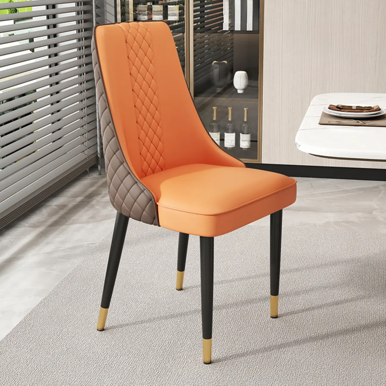 Faux Leather Dining Chair with High Back Sloped Arm Image - 23 | homeyfad