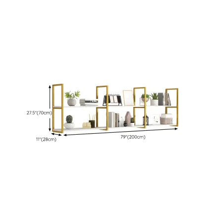 Modern Floating Bookshelf White Display Shelf Gold Frame Image - 24