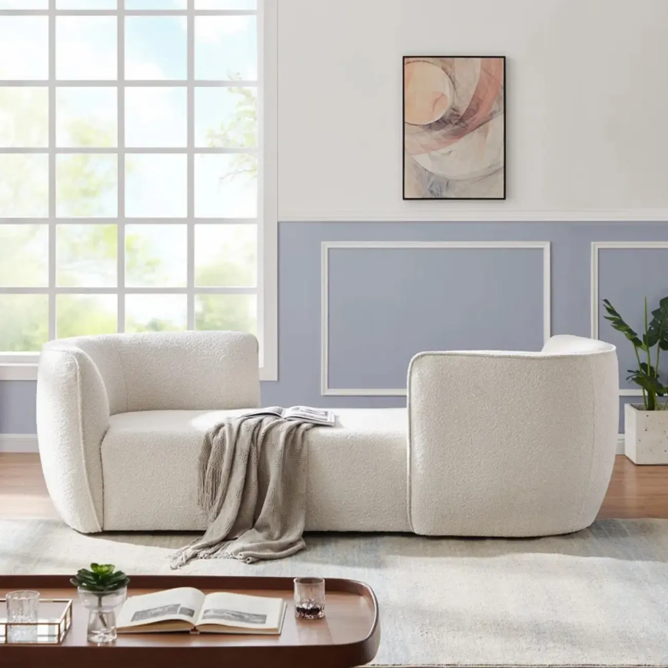 Birch Wood Modern Dual-Sided Arm Chaise Lounge with Foam Seat Fill Image - 1