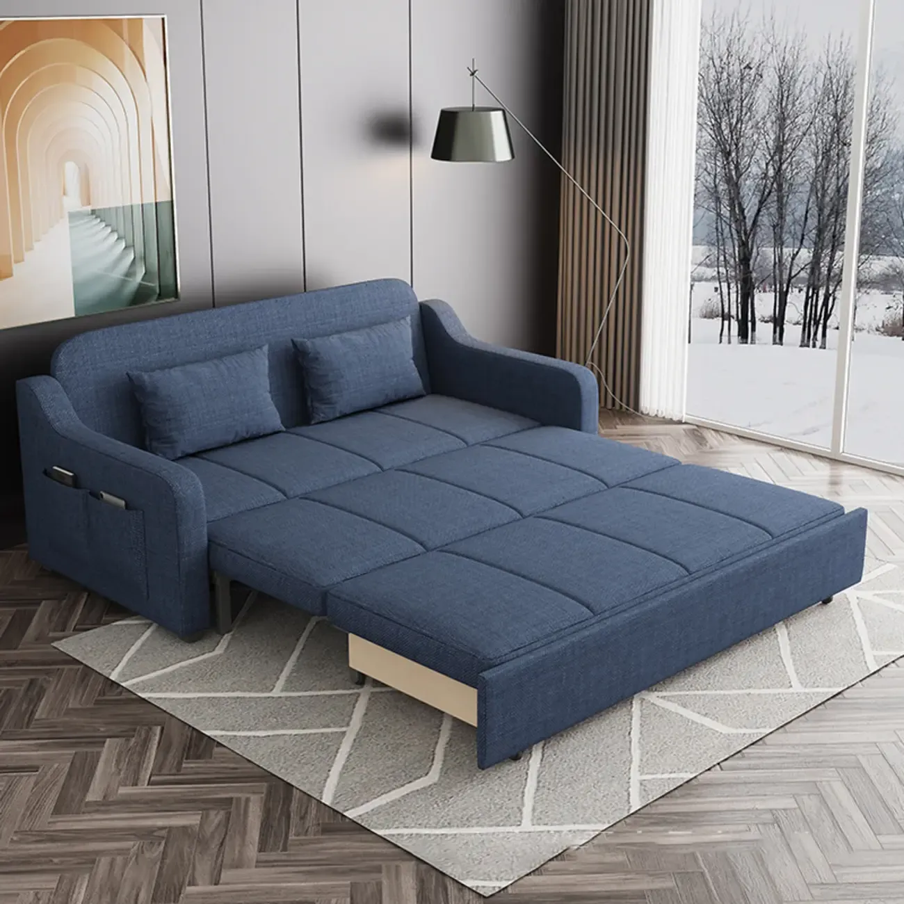 Modern Cotton & Linen Sleeper Sofa with Hidden Storage Image - 2