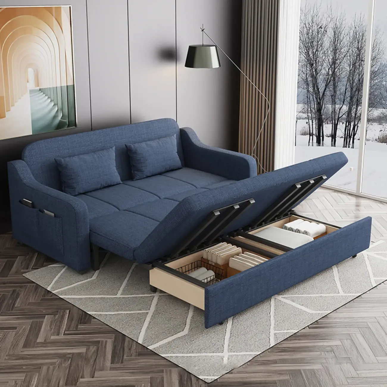 Modern Cotton & Linen Sleeper Sofa with Hidden Storage Image - 3