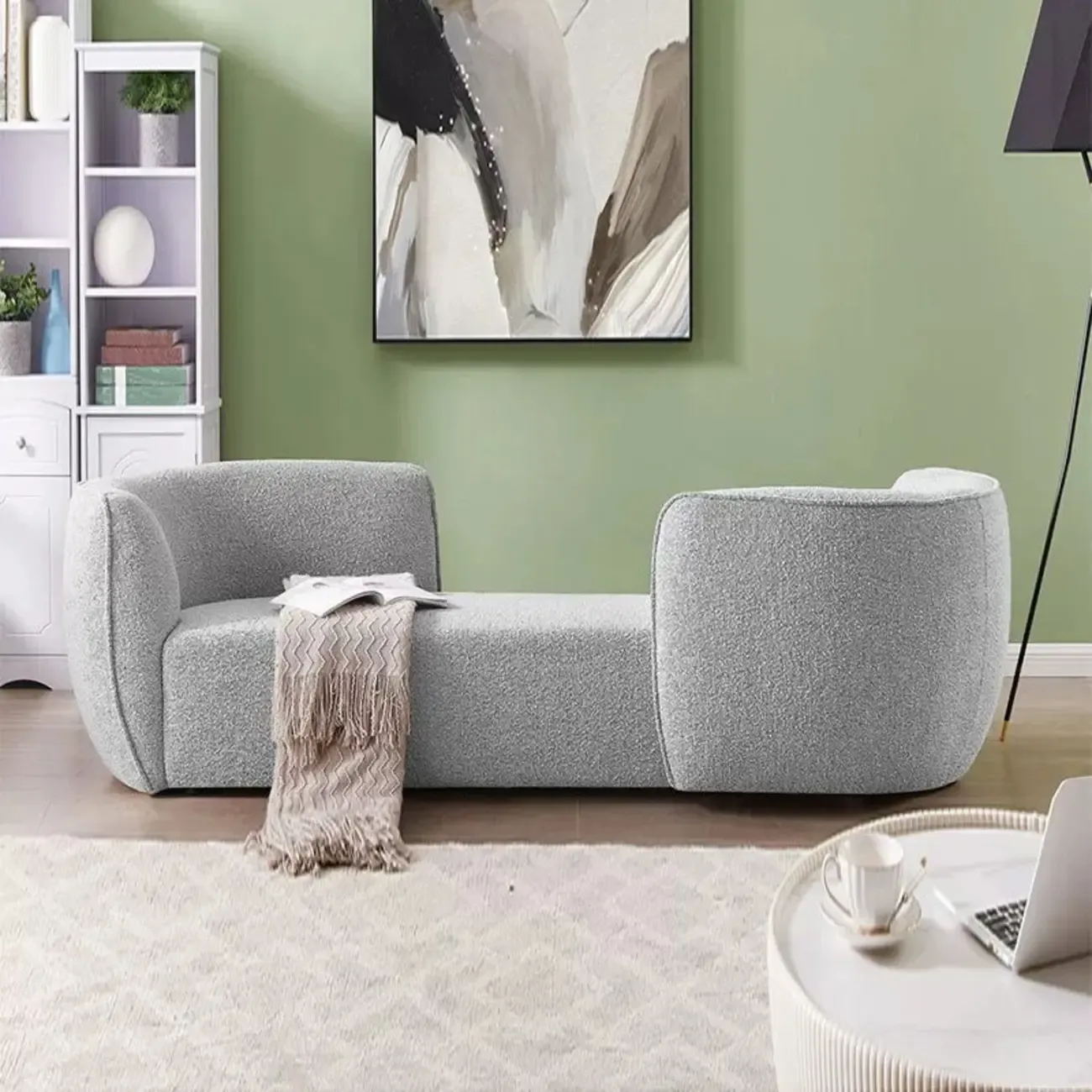 Birch Wood Modern Dual-Sided Arm Chaise Lounge with Foam Seat Fill Image - 4