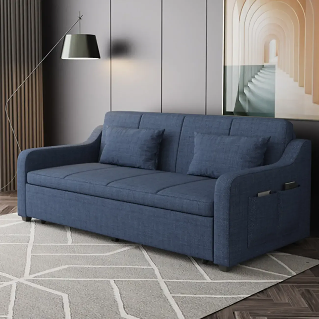 Modern Cotton & Linen Sleeper Sofa with Hidden Storage  Image - 4