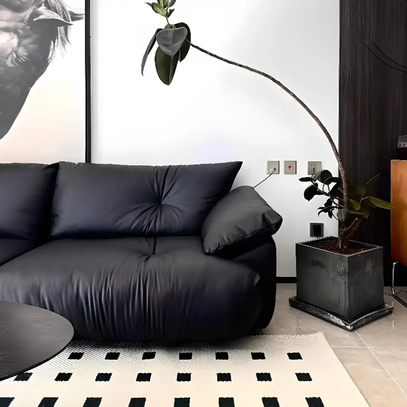 Single Multi-seat Parlor Sofa in Midnight Black with Concealed Support Image - 9