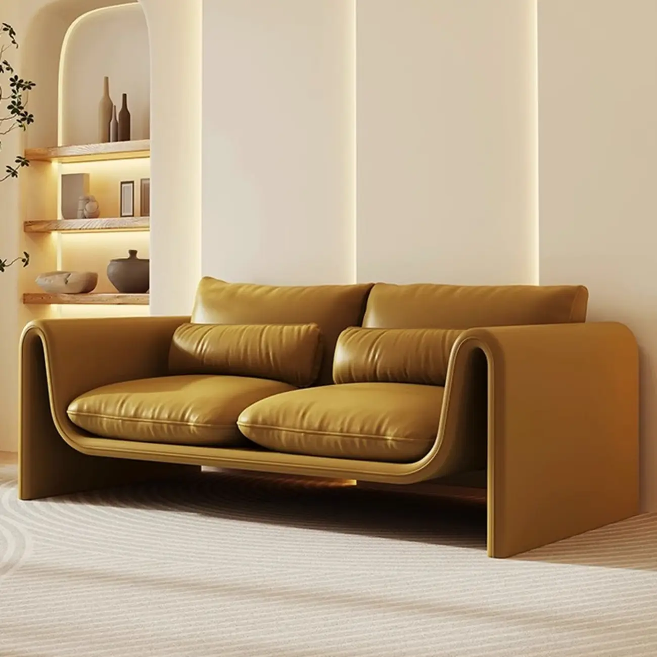 Minimalist Leather Loveseat Sofa Couch with Pillow for Living Room Image - 1 | homeyfad