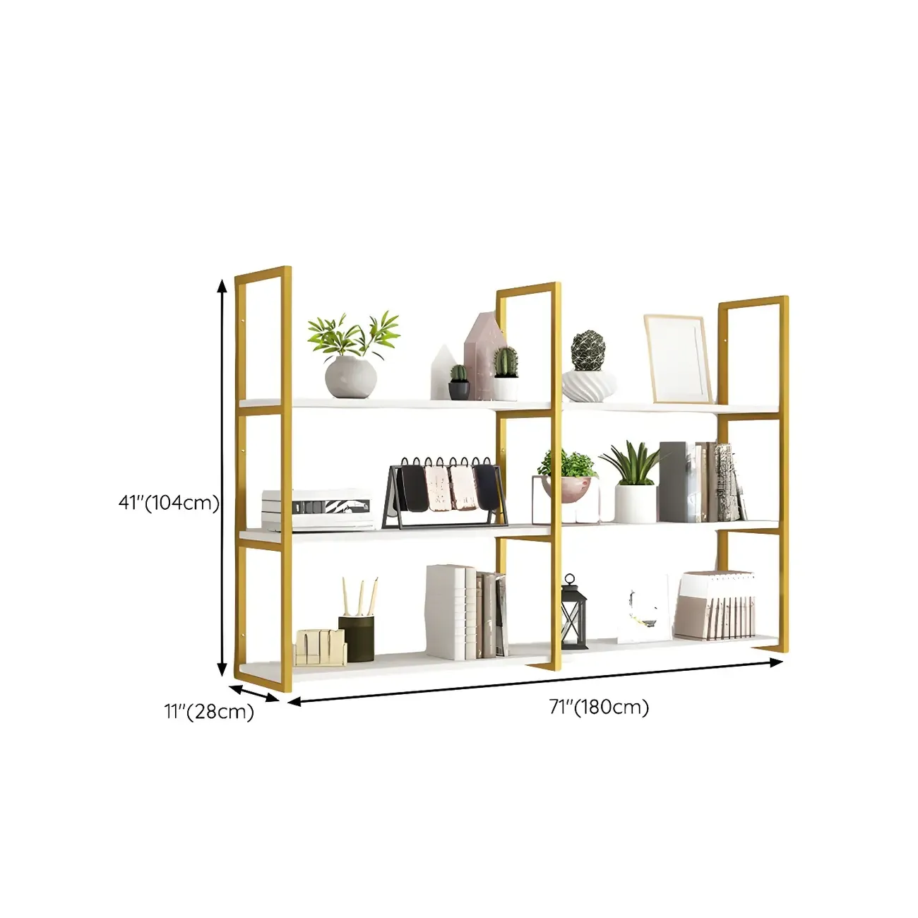 Modern Floating Bookshelf White Display Shelf Gold Frame Image - 29
