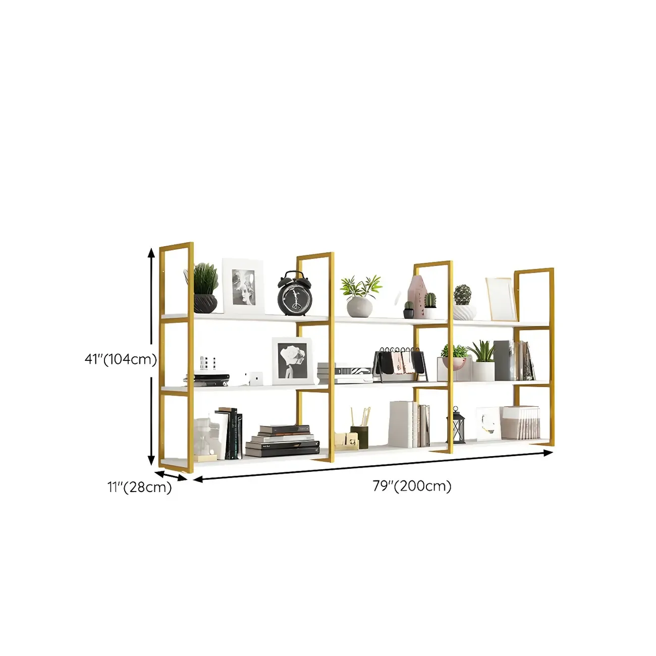 Modern Floating Bookshelf White Display Shelf Gold Frame Image - 30