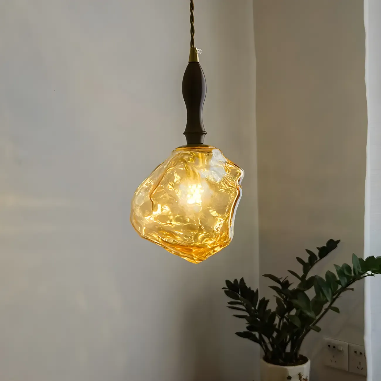 Modern Amber Irregular Crystal Pendant Light for Home Decor Image - 5