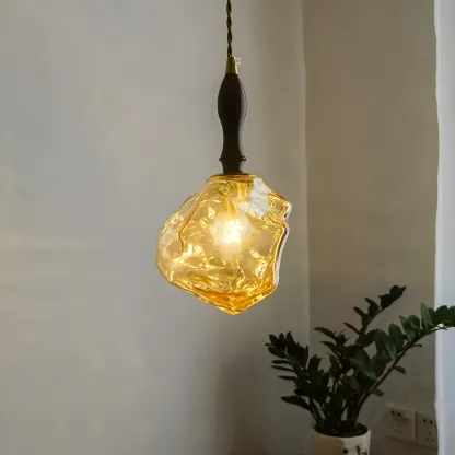 Modern Amber Irregular Crystal Pendant Light for Home Decor Image - 5