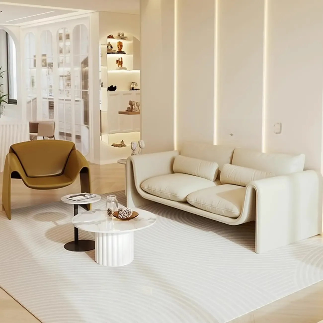 Minimalist Leather Loveseat Sofa Couch with Pillow for Living Room Image - 4