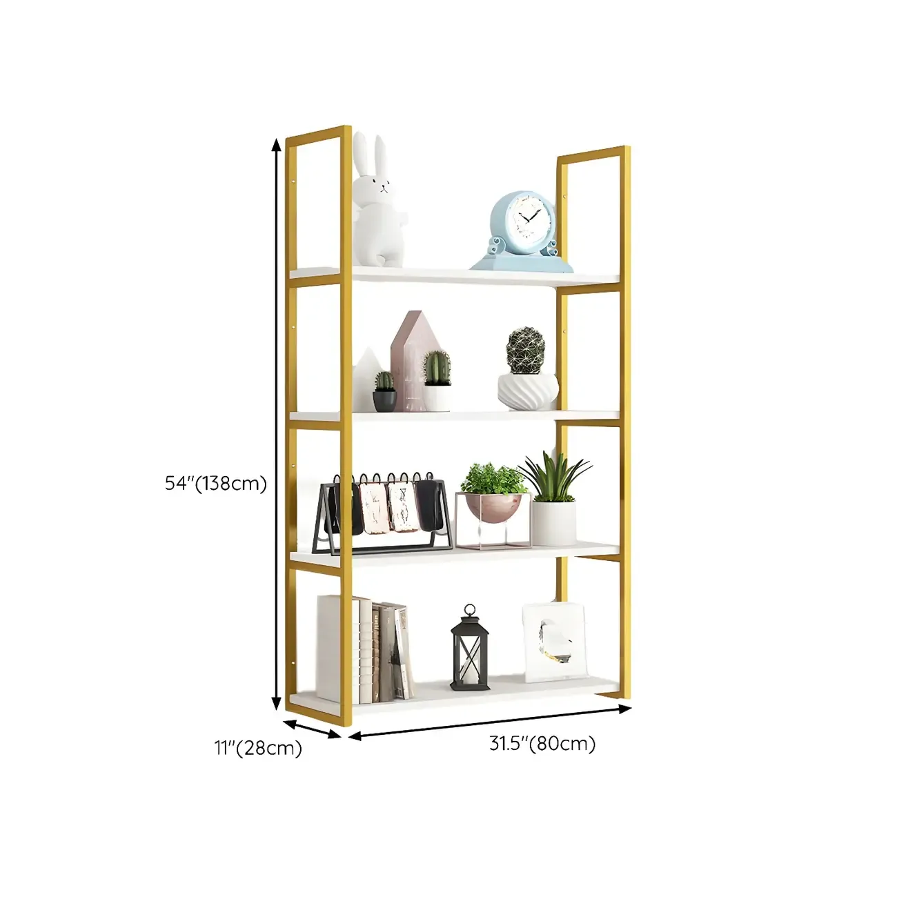 Modern Floating Bookshelf White Display Shelf Gold Frame Image - 33