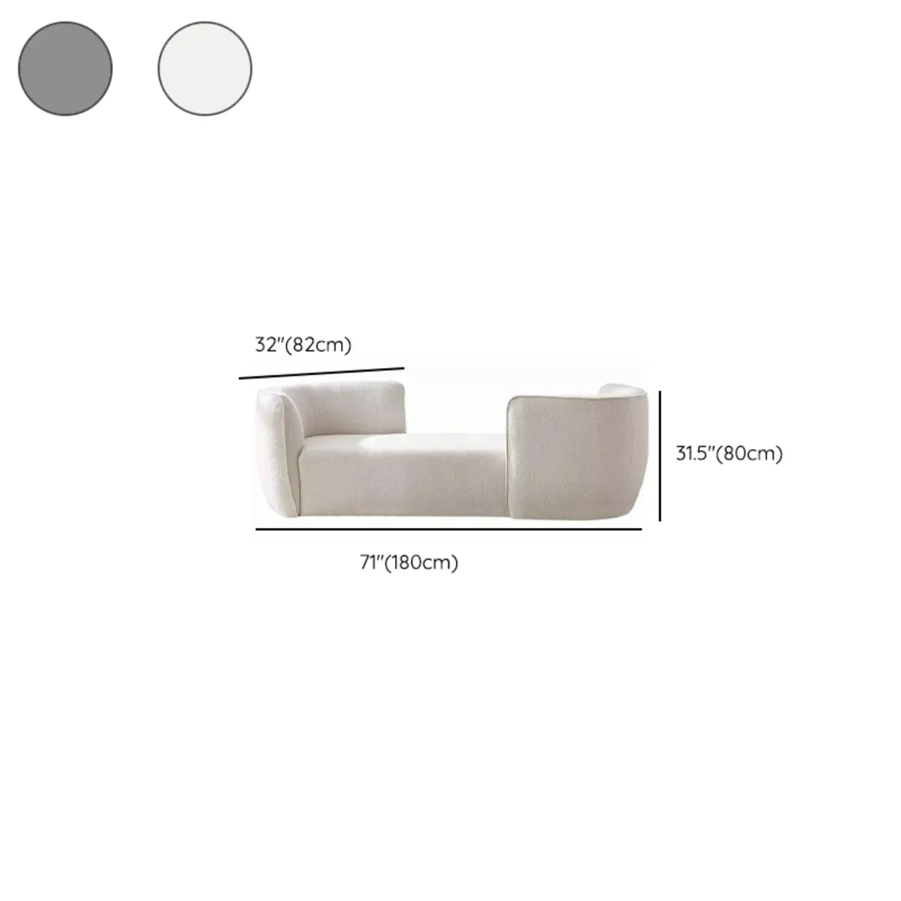 Birch Wood Modern Dual-Sided Arm Chaise Lounge with Foam Seat Fill #size