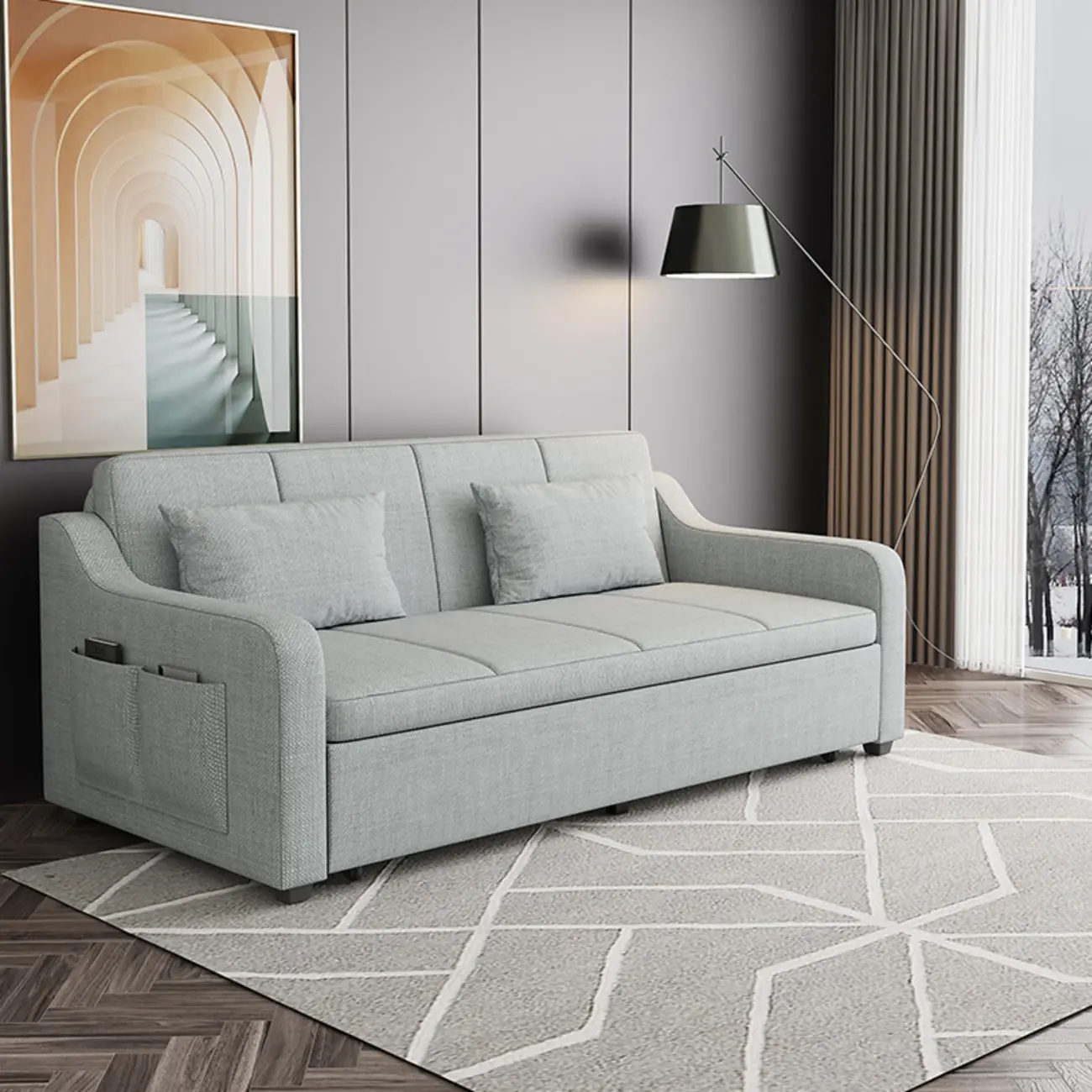 Modern Cotton & Linen Sleeper Sofa with Hidden Storage  Image - 10 | homeyfad