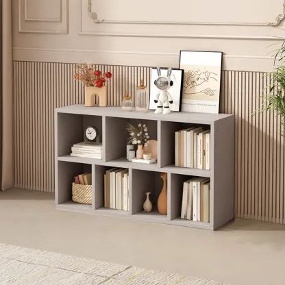 Gray Long Low Bookshelf 2/3-Shelf Horizontal Bookcase Image - 5