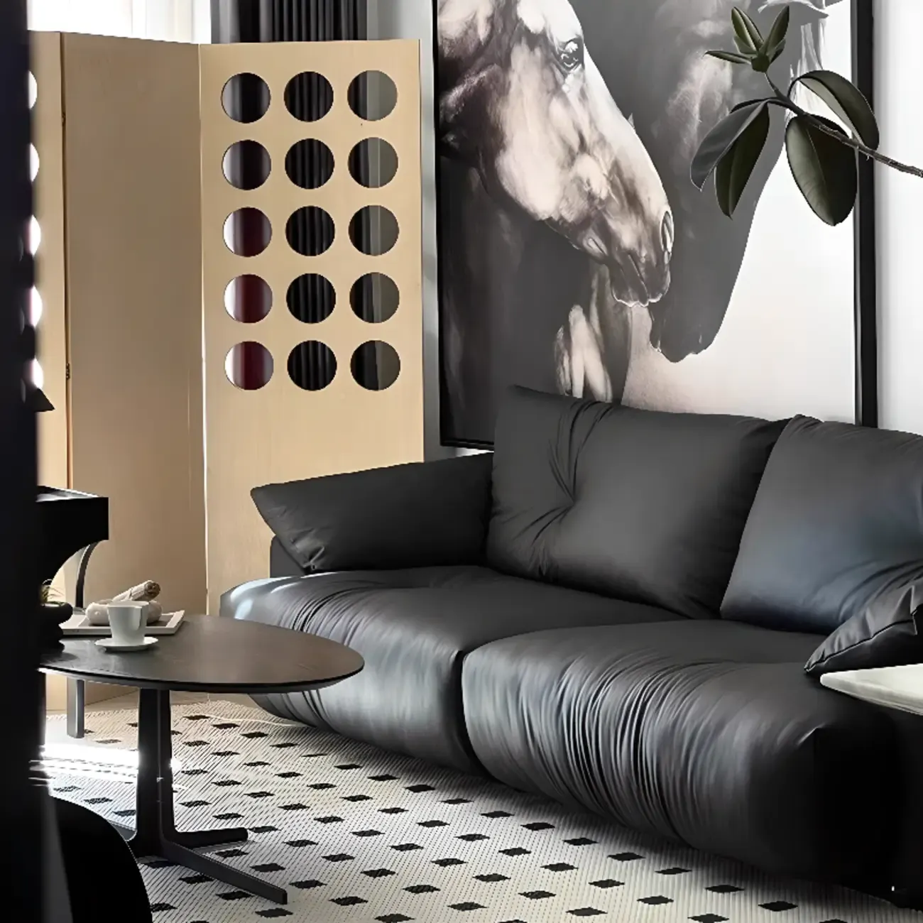 Single Multi-seat Parlor Sofa in Midnight Black with Concealed Support Image - 14
