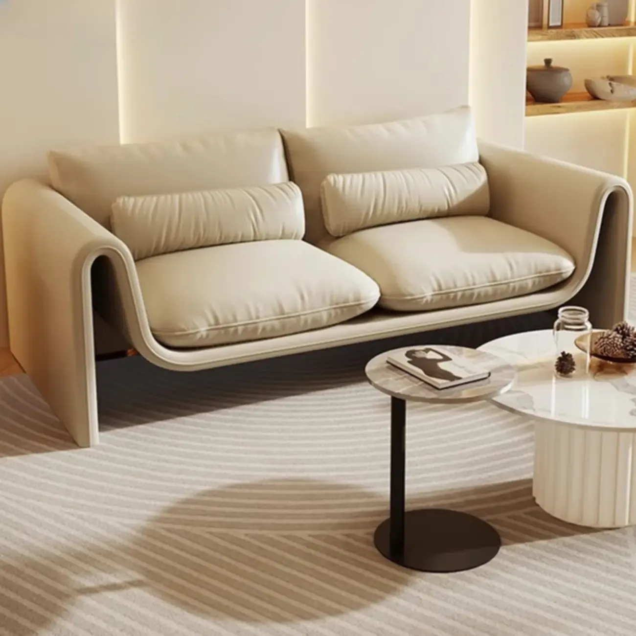 Minimalist Leather Loveseat Sofa Couch with Pillow for Living Room Image - 8