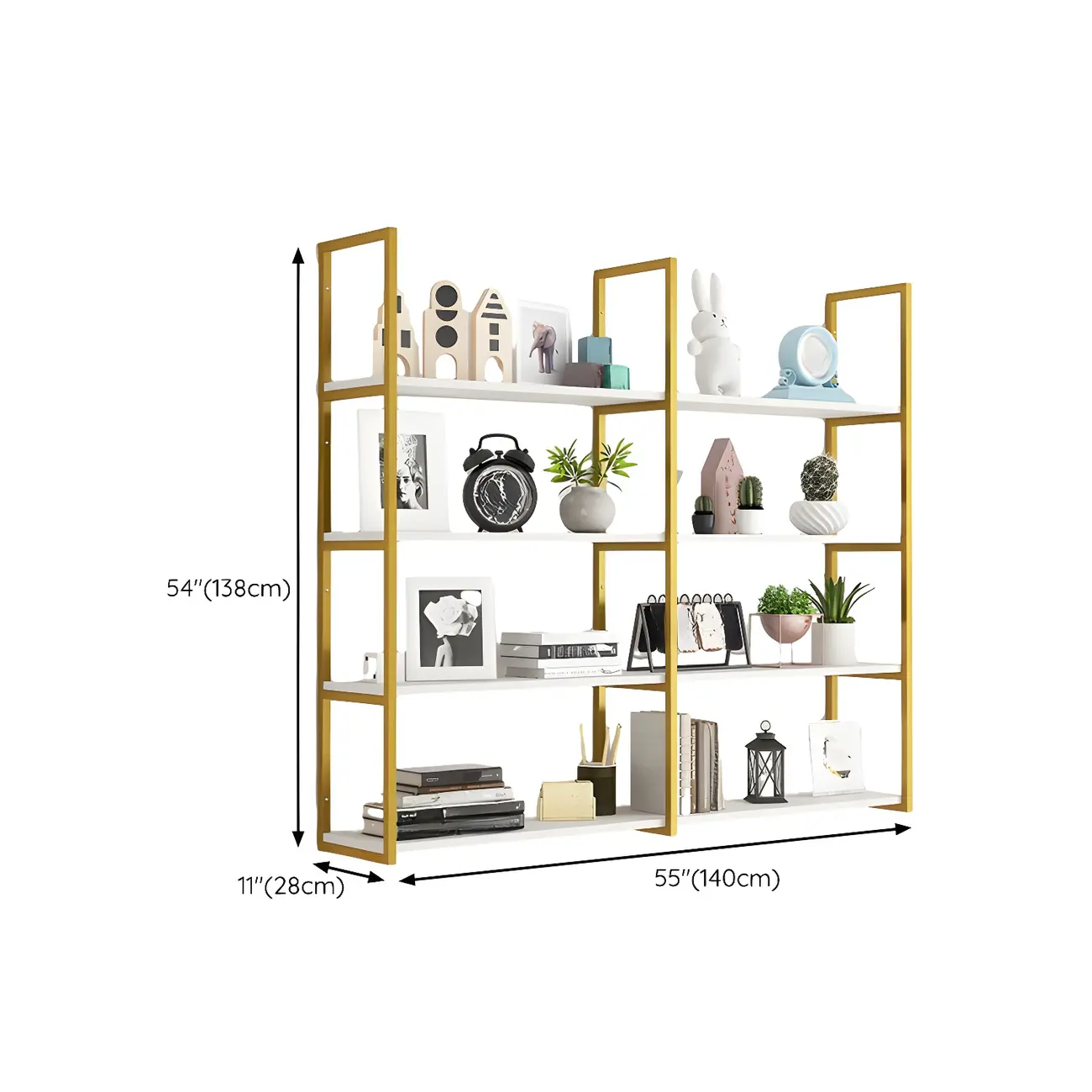 Modern Wall-Mounted Bookcase White Gold Display Shelf Image - 26 | homeyfad